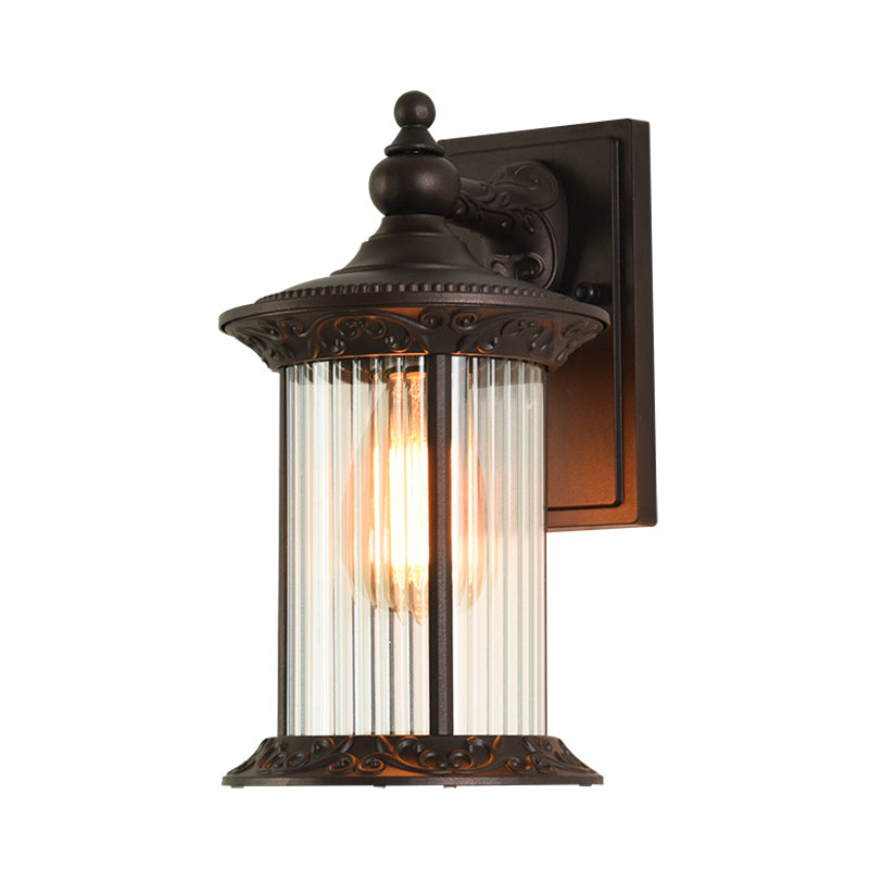 Lantern Courtyard Wall Sconce Light Countryside Clear Prismatic Glass 1 Light Coffee Wall Lamp Clearhalo 'Wall Lamps & Sconces' 'Wall Lights' Lighting' 819854