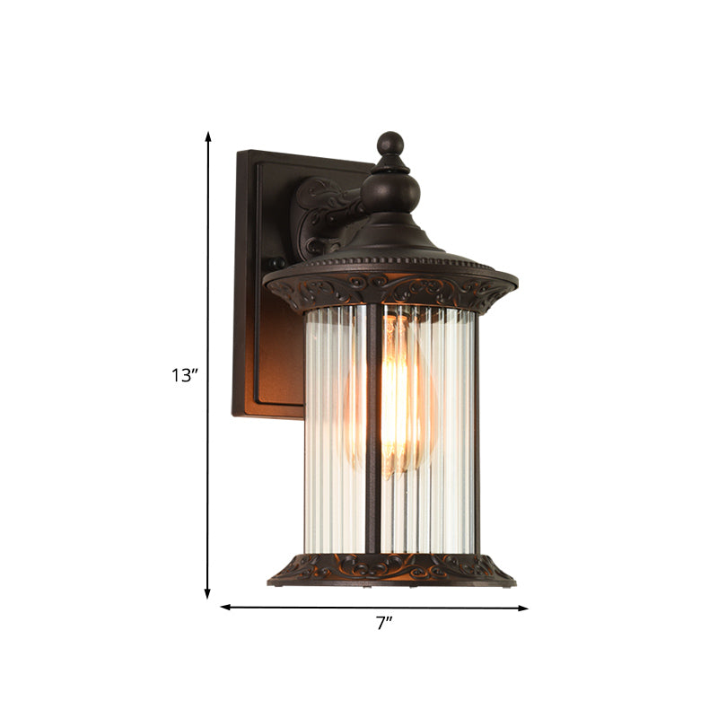 Lantern Courtyard Wall Sconce Light Countryside Clear Prismatic Glass 1 Light Coffee Wall Lamp Clearhalo 'Wall Lamps & Sconces' 'Wall Lights' Lighting' 819855