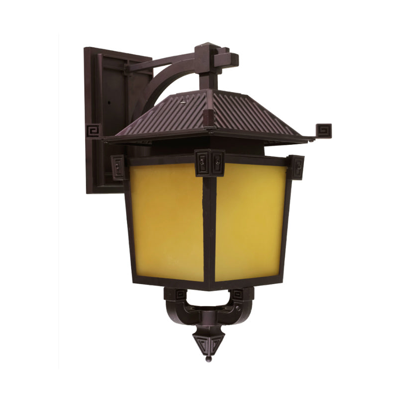 Coffee Single Bulb Wall Lighting Retro Yellow Glass Birdcage Wall Light Fixture for Courtyard Clearhalo 'Wall Lamps & Sconces' 'Wall Lights' Lighting' 819858