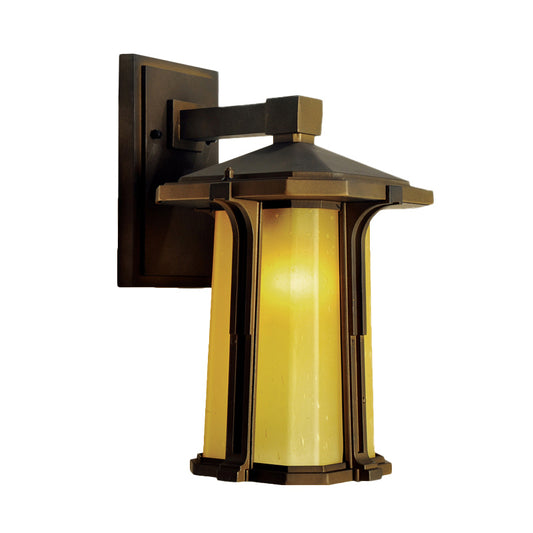 Tan/White Glass Lantern Sconce Retro Style Single Head Outdoor Wall Mounted Light Fixture Clearhalo 'Wall Lamps & Sconces' 'Wall Lights' Lighting' 819862