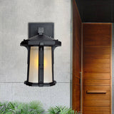 Tan/White Glass Lantern Sconce Retro Style Single Head Outdoor Wall Mounted Light Fixture Clearhalo 'Wall Lamps & Sconces' 'Wall Lights' Lighting' 819865