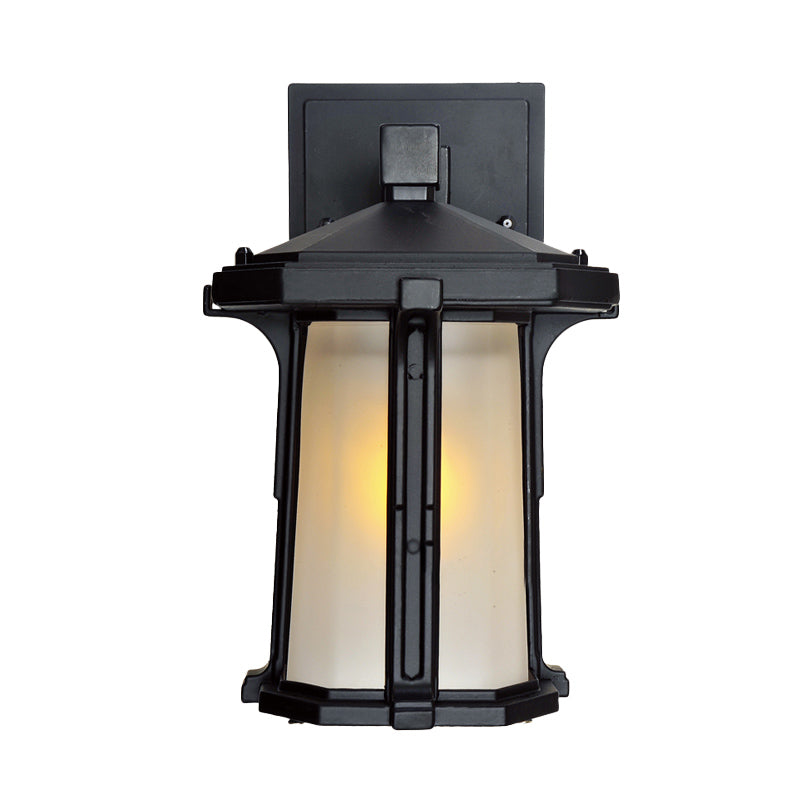 Tan/White Glass Lantern Sconce Retro Style Single Head Outdoor Wall Mounted Light Fixture Clearhalo 'Wall Lamps & Sconces' 'Wall Lights' Lighting' 819866