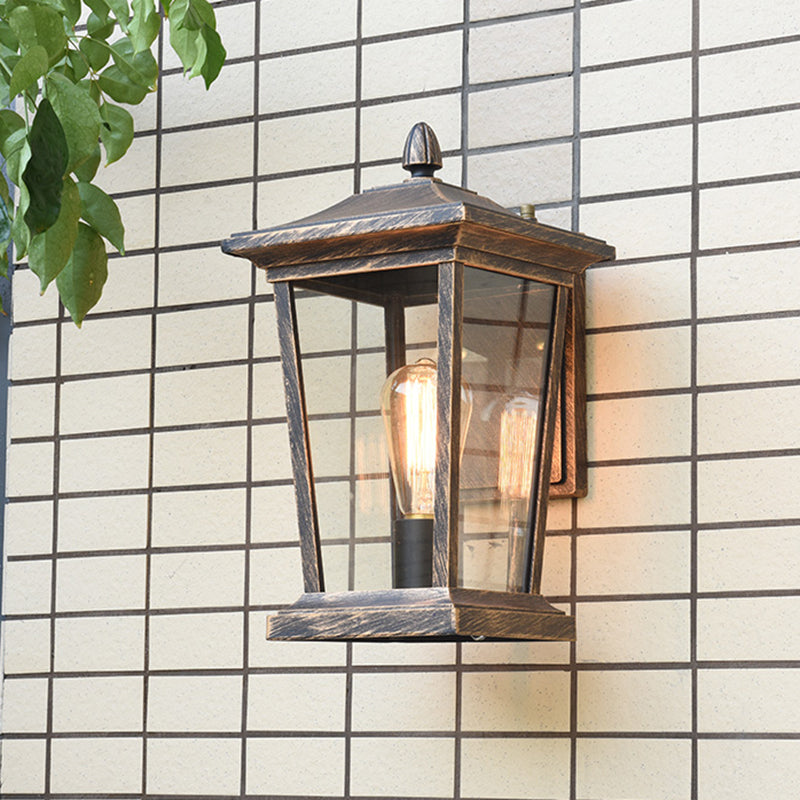 1 Light Sconce Lamp Lodge Birdcage Clear Glass Wall Mounted Light Fixture in Bronze for Outdoor Bronze Clearhalo 'Wall Lamps & Sconces' 'Wall Lights' Lighting' 819872