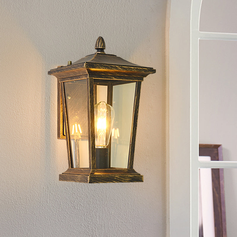 1 Light Sconce Lamp Lodge Birdcage Clear Glass Wall Mounted Light Fixture in Bronze for Outdoor Clearhalo 'Wall Lamps & Sconces' 'Wall Lights' Lighting' 819873