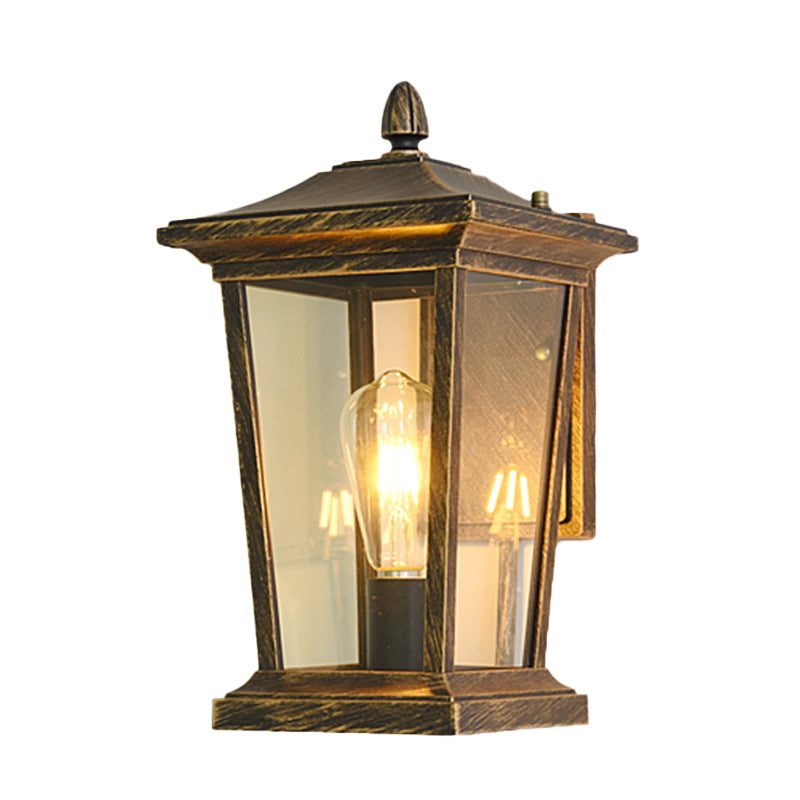 1 Light Sconce Lamp Lodge Birdcage Clear Glass Wall Mounted Light Fixture in Bronze for Outdoor Clearhalo 'Wall Lamps & Sconces' 'Wall Lights' Lighting' 819874