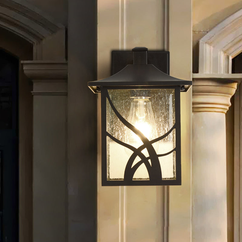 Open Bottom Courtyard Sconce Lodge Clear Glass 1 Light Dark Coffee Wall Light Fixture Dark Coffee Clearhalo 'Wall Lamps & Sconces' 'Wall Lights' Lighting' 819876