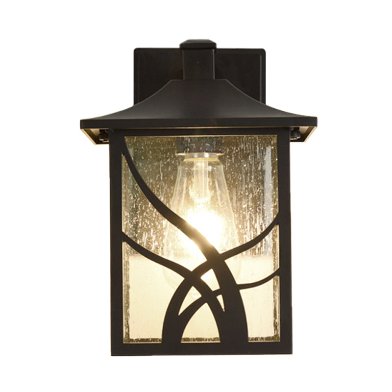 Open Bottom Courtyard Sconce Lodge Clear Glass 1 Light Dark Coffee Wall Light Fixture Clearhalo 'Wall Lamps & Sconces' 'Wall Lights' Lighting' 819877