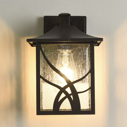 Open Bottom Courtyard Sconce Lodge Clear Glass 1 Light Dark Coffee Wall Light Fixture Clearhalo 'Wall Lamps & Sconces' 'Wall Lights' Lighting' 819878