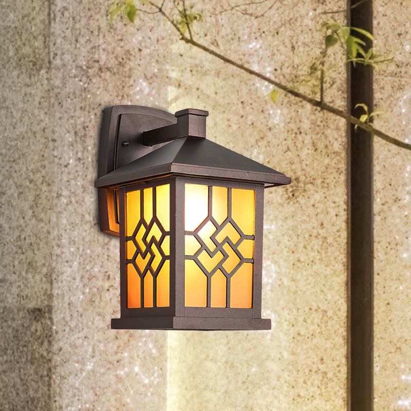 Frosted Glass Coffee Wall Lighting Lantern Single Bulb Rustic Wall Sconce Light Fixture for Yard Coffee Clearhalo 'Wall Lamps & Sconces' 'Wall Lights' Lighting' 819884