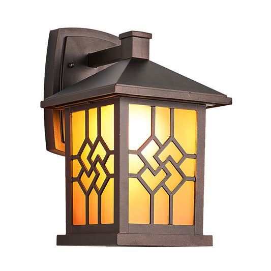 Frosted Glass Coffee Wall Lighting Lantern Single Bulb Rustic Wall Sconce Light Fixture for Yard Clearhalo 'Wall Lamps & Sconces' 'Wall Lights' Lighting' 819886