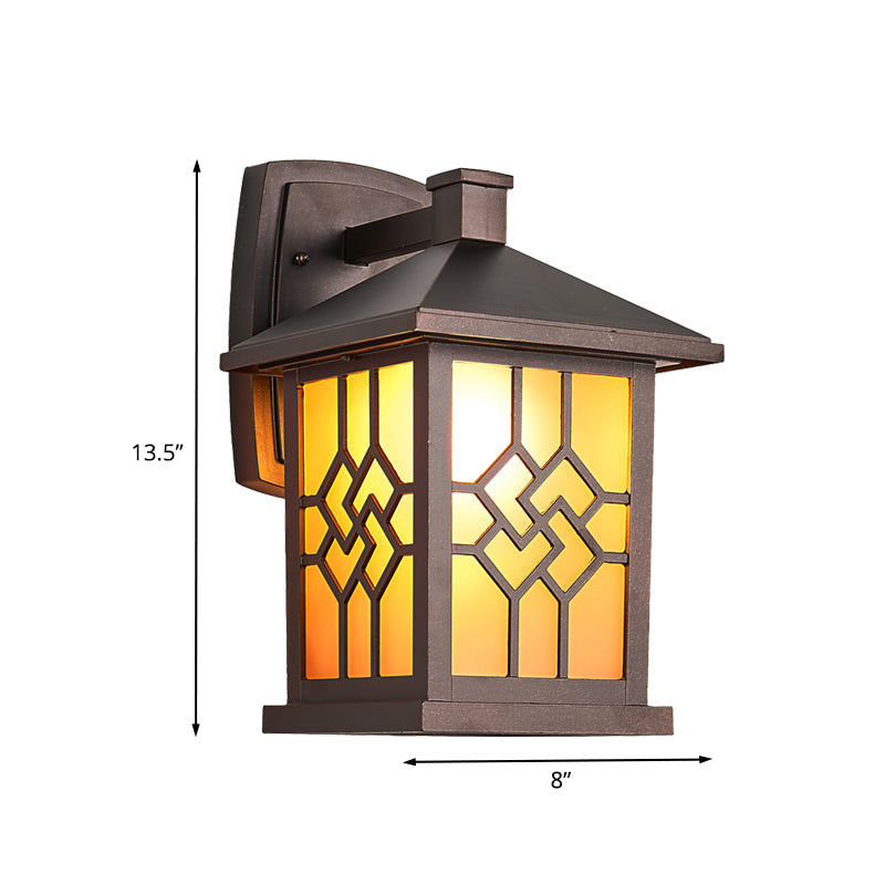 Frosted Glass Coffee Wall Lighting Lantern Single Bulb Rustic Wall Sconce Light Fixture for Yard Clearhalo 'Wall Lamps & Sconces' 'Wall Lights' Lighting' 819887