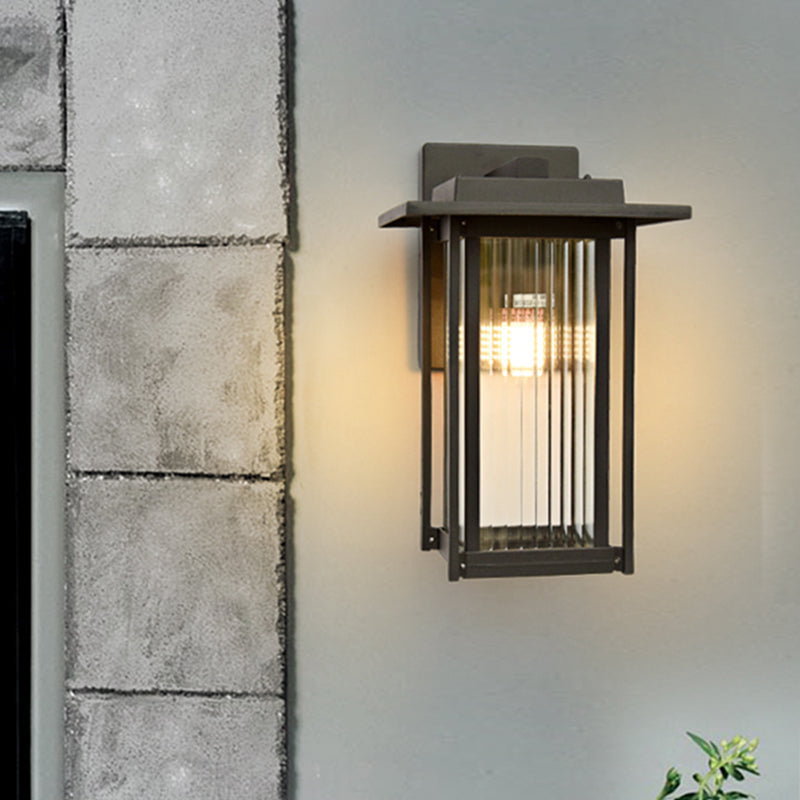 Clear Prismatic Glass Black Sconce Lantern Single Head Countryside Wall Lamp Fixture for Outdoor Black Clearhalo 'Wall Lamps & Sconces' 'Wall Lights' Lighting' 819912