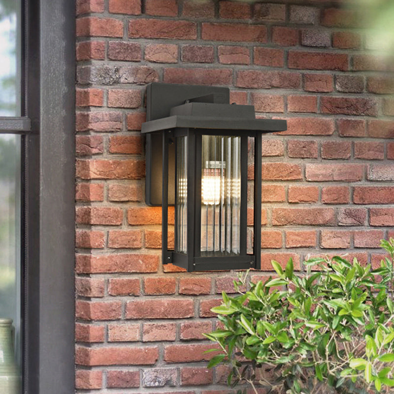 Clear Prismatic Glass Black Sconce Lantern Single Head Countryside Wall Lamp Fixture for Outdoor Clearhalo 'Wall Lamps & Sconces' 'Wall Lights' Lighting' 819913