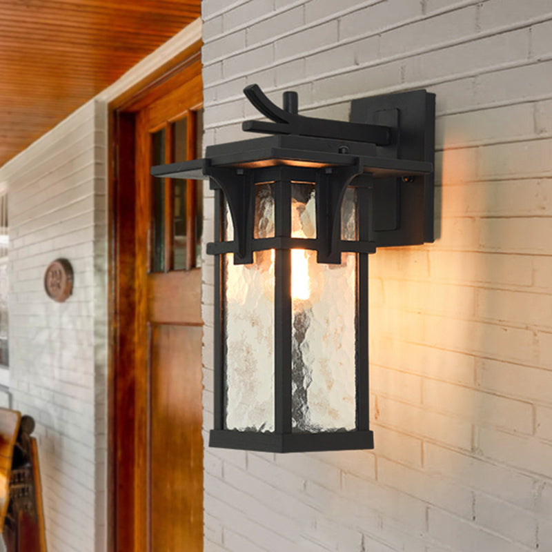 Retro Lantern Wall Lighting Fixture 1 Light Clear Water Glass Wall Sconce Light in Bronze/Black for Outdoor Clearhalo 'Wall Lamps & Sconces' 'Wall Lights' Lighting' 819925