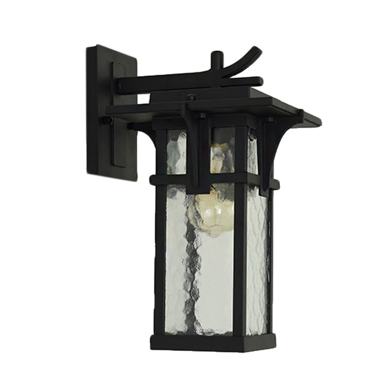 Retro Lantern Wall Lighting Fixture 1 Light Clear Water Glass Wall Sconce Light in Bronze/Black for Outdoor Clearhalo 'Wall Lamps & Sconces' 'Wall Lights' Lighting' 819926