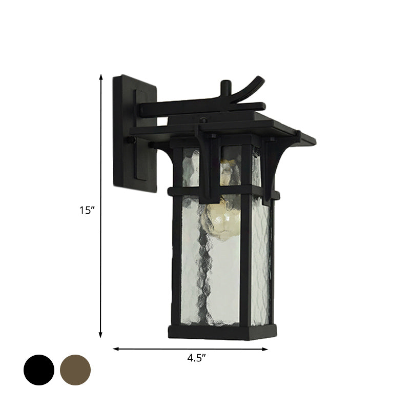 Retro Lantern Wall Lighting Fixture 1 Light Clear Water Glass Wall Sconce Light in Bronze/Black for Outdoor Clearhalo 'Wall Lamps & Sconces' 'Wall Lights' Lighting' 819927