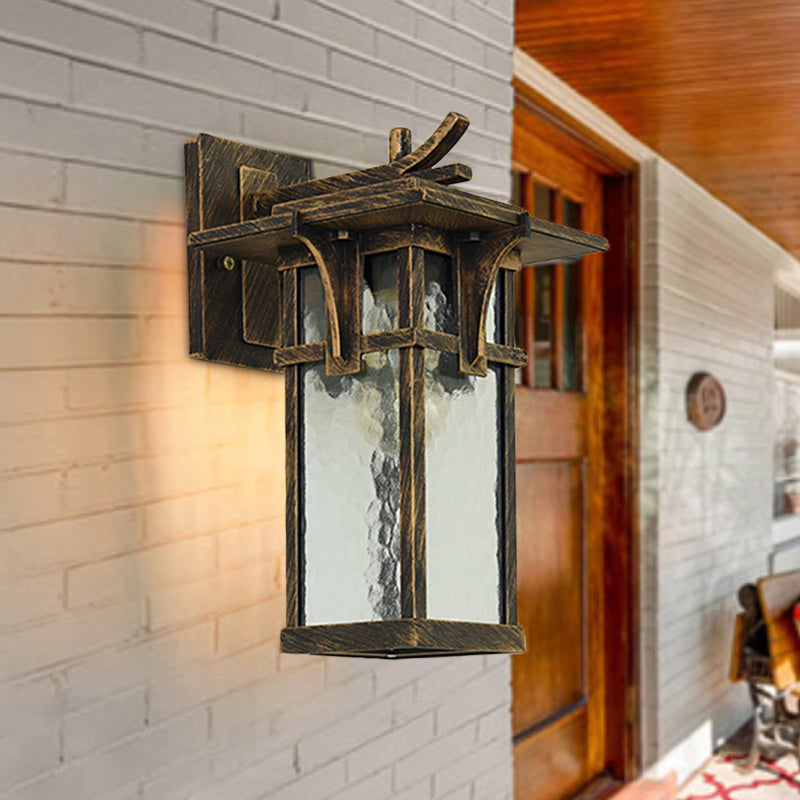 Retro Lantern Wall Lighting Fixture 1 Light Clear Water Glass Wall Sconce Light in Bronze/Black for Outdoor Bronze Clearhalo 'Wall Lamps & Sconces' 'Wall Lights' Lighting' 819928