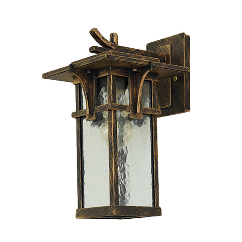 Retro Lantern Wall Lighting Fixture 1 Light Clear Water Glass Wall Sconce Light in Bronze/Black for Outdoor Clearhalo 'Wall Lamps & Sconces' 'Wall Lights' Lighting' 819931