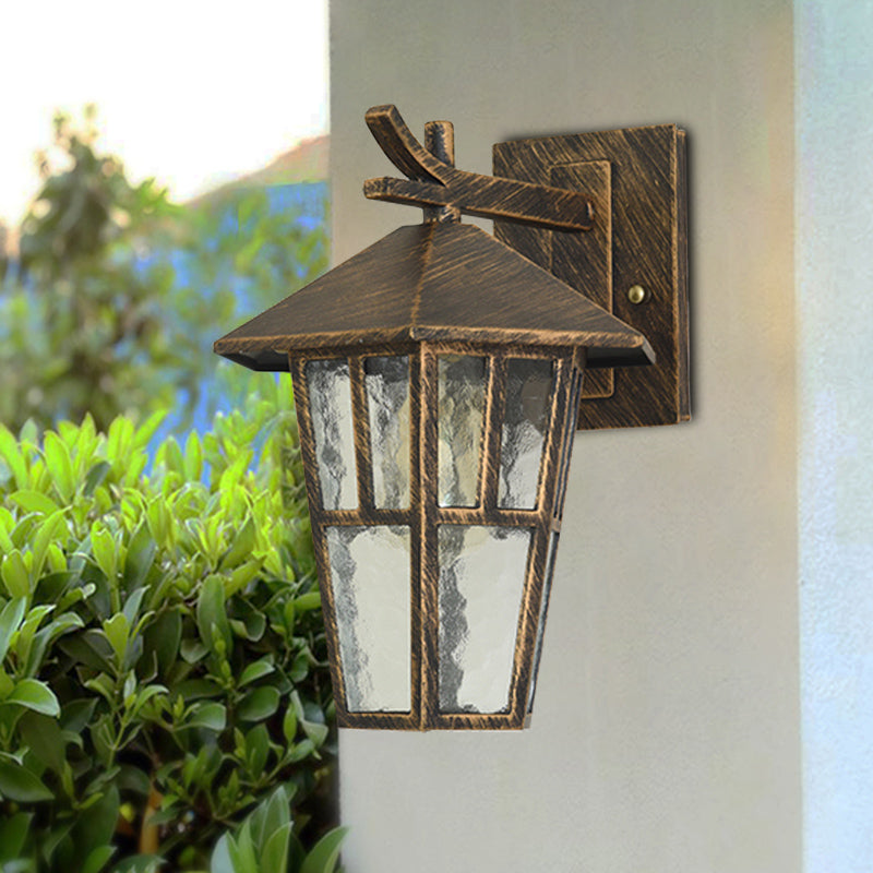 Birdcage Patio Wall Lamp Sconce Retro Clear Water Glass Single Light Bronze/Black Wall Light Fixture Bronze Clearhalo 'Wall Lamps & Sconces' 'Wall Lights' Lighting' 819936