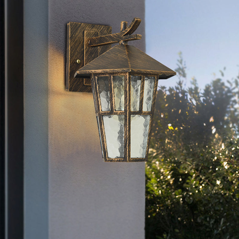 Birdcage Patio Wall Lamp Sconce Retro Clear Water Glass Single Light Bronze/Black Wall Light Fixture Clearhalo 'Wall Lamps & Sconces' 'Wall Lights' Lighting' 819937