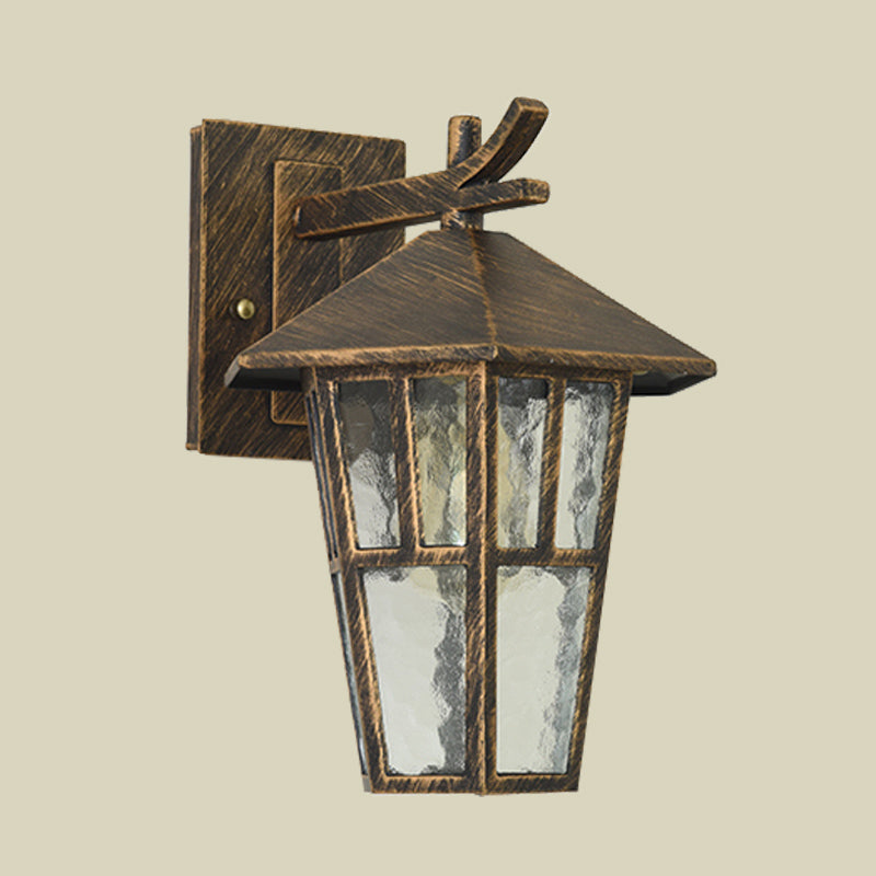 Birdcage Patio Wall Lamp Sconce Retro Clear Water Glass Single Light Bronze/Black Wall Light Fixture Clearhalo 'Wall Lamps & Sconces' 'Wall Lights' Lighting' 819939