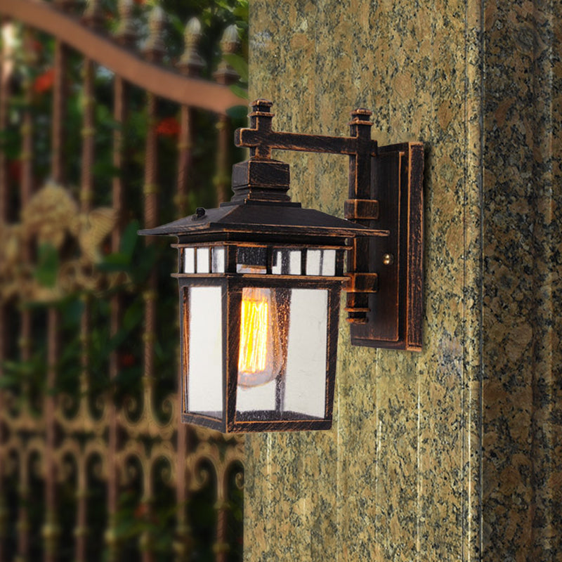 Retro Birdcage Wall Light Fixture Single Head Clear Glass Wall Mounted Lamp in Bronze Clearhalo 'Wall Lamps & Sconces' 'Wall Lights' Lighting' 819967