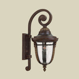 Scrolling Arm Metal Wall Lamp Rustic 1 Light Outdoor Sconce in Bronze with Seedy Glass Shade Clearhalo 'Wall Lamps & Sconces' 'Wall Lights' Lighting' 819986