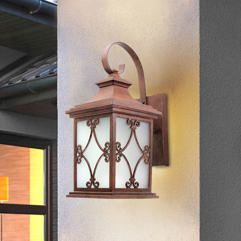 Lodge Birdcage Wall Sconce Lamp Single Bulb Wall Mounted Light Fixture in Coffee for Yard Clearhalo 'Wall Lamps & Sconces' 'Wall Lights' Lighting' 819993