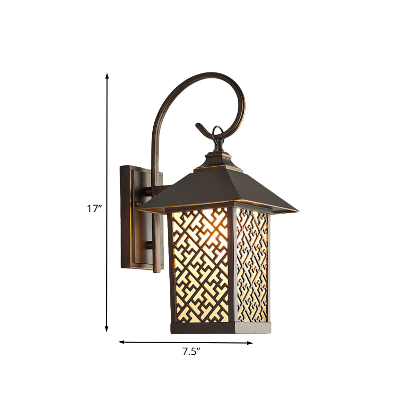 1-Bulb Curved Arm Sconce Light Rural Coffee Frosted Glass Wall Mounted Lighting for Outdoor Clearhalo 'Wall Lamps & Sconces' 'Wall Lights' Lighting' 820003