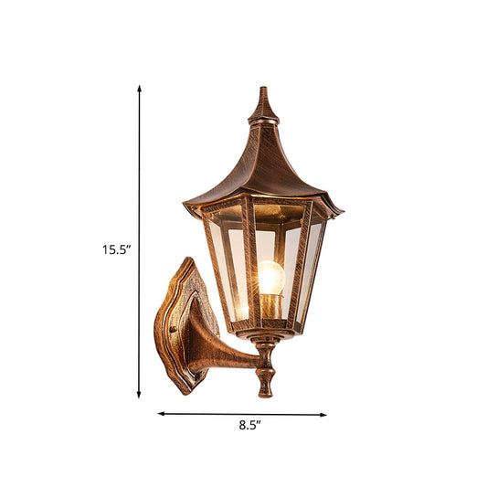 Clear Glass Pavilion Wall Sconce Retro 1 Light Courtyard Wall Lighting Fixture in Bronze Clearhalo 'Wall Lamps & Sconces' 'Wall Lights' Lighting' 820053