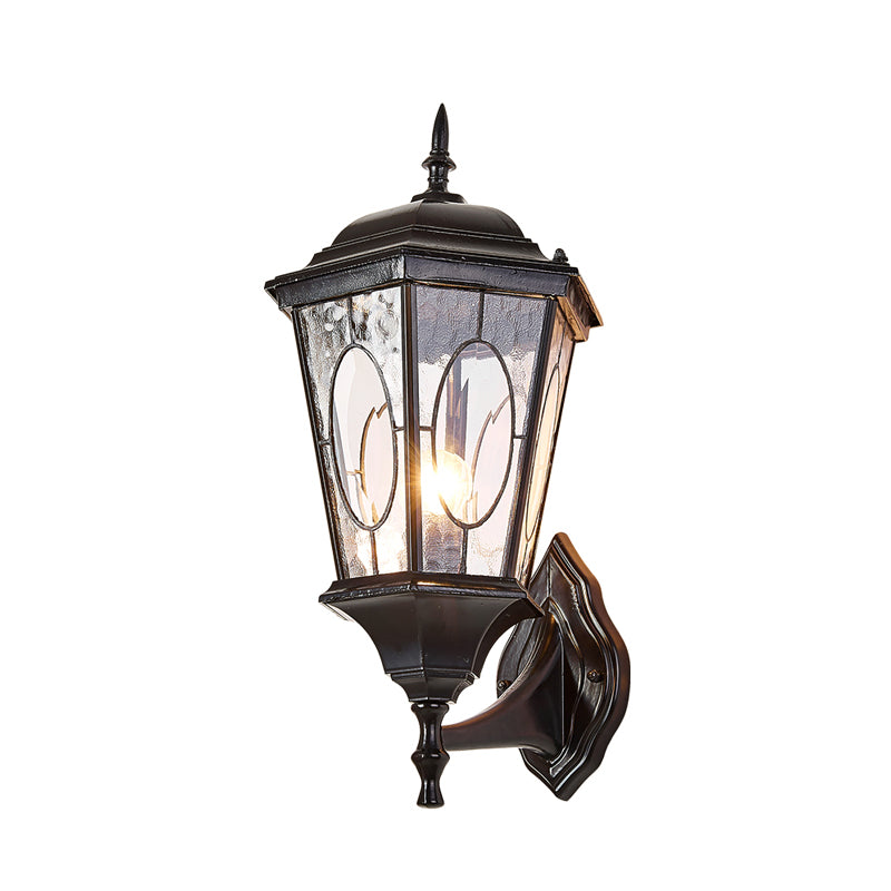 Clear Ripple Glass Birdcage Sconce Rural 1-Light Courtyard Wall Mounted Lighting in Black Clearhalo 'Wall Lamps & Sconces' 'Wall Lights' Lighting' 820060