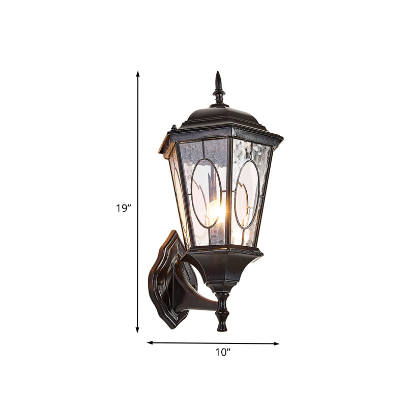 Clear Ripple Glass Birdcage Sconce Rural 1-Light Courtyard Wall Mounted Lighting in Black Clearhalo 'Wall Lamps & Sconces' 'Wall Lights' Lighting' 820061