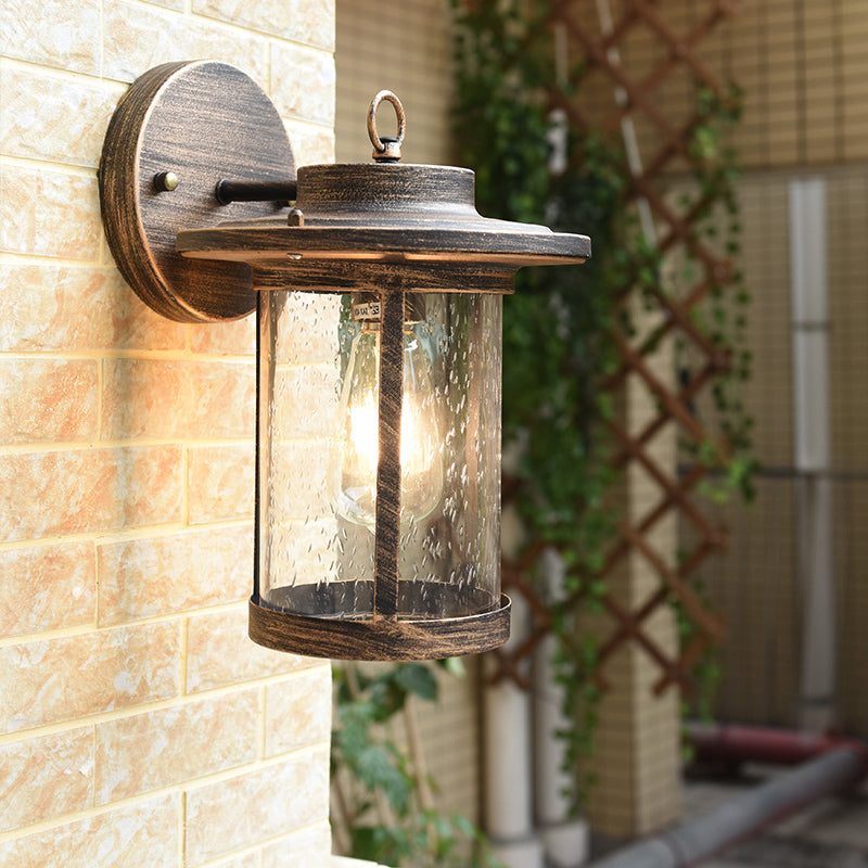 Seedy Glass Bronze Sconce Fixture Lantern Single Light Countryside Wall Mounted Lighting for Patio Bronze Clearhalo 'Wall Lamps & Sconces' 'Wall Lights' Lighting' 820066