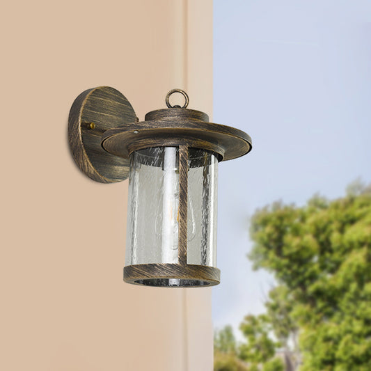 Seedy Glass Bronze Sconce Fixture Lantern Single Light Countryside Wall Mounted Lighting for Patio Clearhalo 'Wall Lamps & Sconces' 'Wall Lights' Lighting' 820067