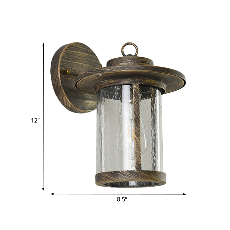 Seedy Glass Bronze Sconce Fixture Lantern Single Light Countryside Wall Mounted Lighting for Patio Clearhalo 'Wall Lamps & Sconces' 'Wall Lights' Lighting' 820069