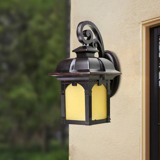 Rural Swooping Arm Wall Lamp Single Light Yellow Glass Wall Sconce Light Fixture in Coffee Clearhalo 'Wall Lamps & Sconces' 'Wall Lights' Lighting' 820071