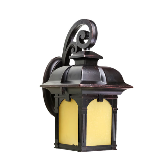 Rural Swooping Arm Wall Lamp Single Light Yellow Glass Wall Sconce Light Fixture in Coffee Clearhalo 'Wall Lamps & Sconces' 'Wall Lights' Lighting' 820072