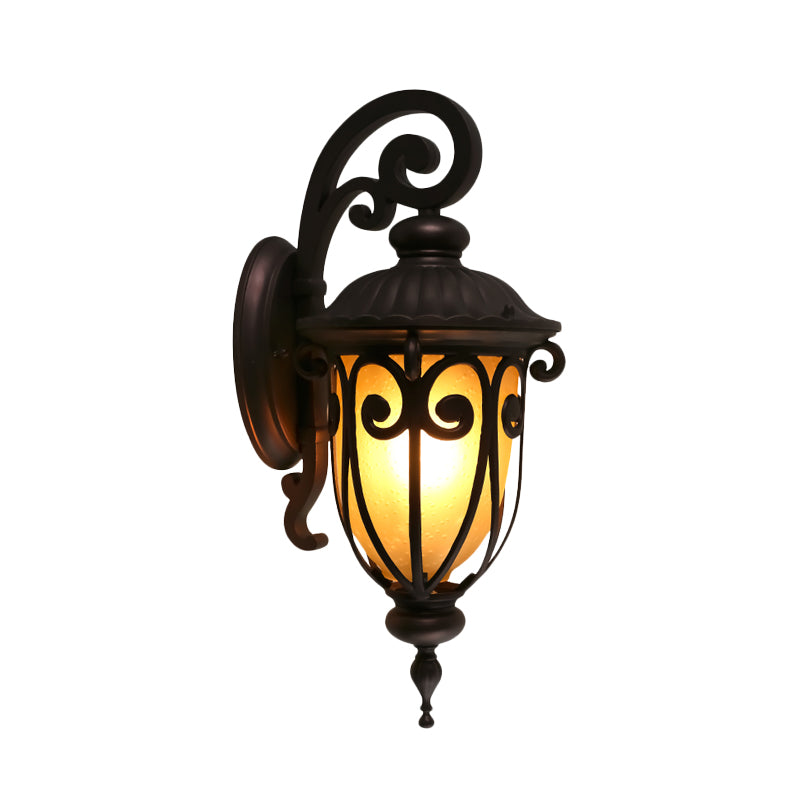 Dark Coffee 1 Light Sconce Lamp Countryside Frosted Glass Curved Arm Wall Light Fixture Clearhalo 'Wall Lamps & Sconces' 'Wall Lights' Lighting' 820080