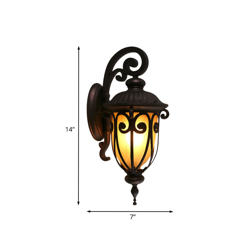 Dark Coffee 1 Light Sconce Lamp Countryside Frosted Glass Curved Arm Wall Light Fixture Clearhalo 'Wall Lamps & Sconces' 'Wall Lights' Lighting' 820081