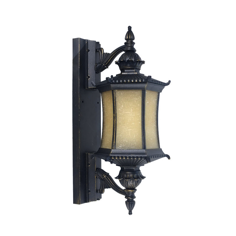 Countryside Lantern Wall Light Sconce 1-Head Frosted Glass Wall Mounted Lamp in Black for Yard Clearhalo 'Wall Lamps & Sconces' 'Wall Lights' Lighting' 820083