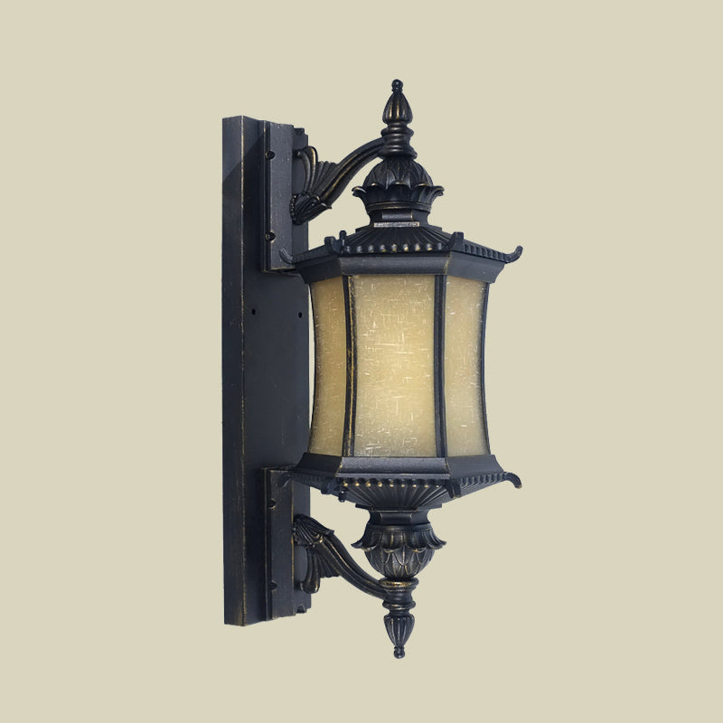 Countryside Lantern Wall Light Sconce 1-Head Frosted Glass Wall Mounted Lamp in Black for Yard Clearhalo 'Wall Lamps & Sconces' 'Wall Lights' Lighting' 820084