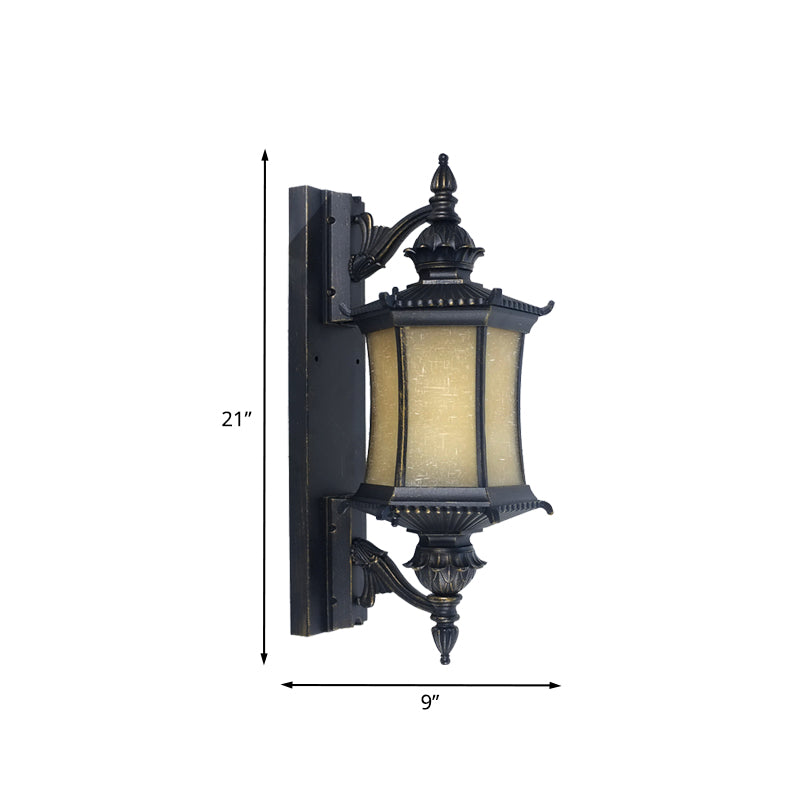 Countryside Lantern Wall Light Sconce 1-Head Frosted Glass Wall Mounted Lamp in Black for Yard Clearhalo 'Wall Lamps & Sconces' 'Wall Lights' Lighting' 820085