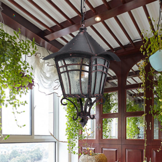 Frosted Glass Birdcage Pendant Light Rustic 1 Head Outdoor Ceiling Hang Fixture in Coffee Coffee Clearhalo 'Ceiling Lights' 'Glass shade' 'Glass' 'Pendant Lights' 'Pendants' Lighting' 820112