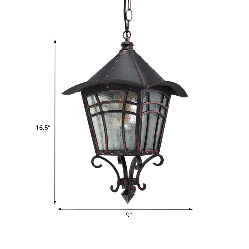 Frosted Glass Birdcage Pendant Light Rustic 1 Head Outdoor Ceiling Hang Fixture in Coffee Clearhalo 'Ceiling Lights' 'Glass shade' 'Glass' 'Pendant Lights' 'Pendants' Lighting' 820115