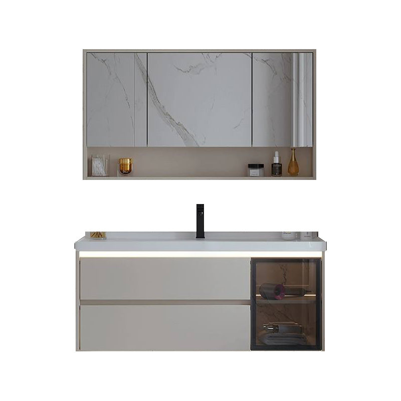 White Rectangular Solid Wood Wall Mount Open Console with Sink Set 44"L x 20"W x 20"H Clearhalo 'Bathroom Remodel & Bathroom Fixtures' 'Bathroom Vanities' 'bathroom_vanities' 'Home Improvement' 'home_improvement' 'home_improvement_bathroom_vanities' 8205805