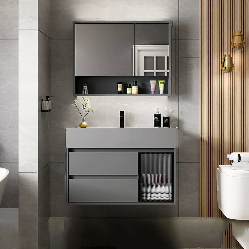 Contemporary Bathroom Vanity Wall-Mounted Single Sink with Soft Close Door 28"L x 19"W x 22"H Clearhalo 'Bathroom Remodel & Bathroom Fixtures' 'Bathroom Vanities' 'bathroom_vanities' 'Home Improvement' 'home_improvement' 'home_improvement_bathroom_vanities' 8205823