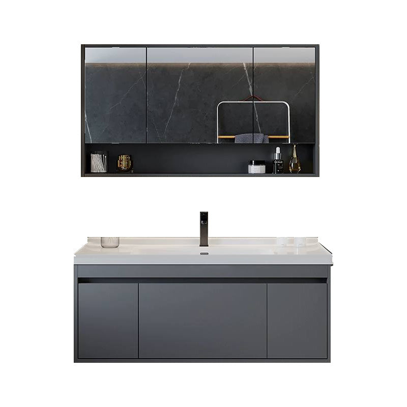 Solid Wood Grey Modern Wall Mount Open Console with Sink Set 48"L x 20"W x 20"H Clearhalo 'Bathroom Remodel & Bathroom Fixtures' 'Bathroom Vanities' 'bathroom_vanities' 'Home Improvement' 'home_improvement' 'home_improvement_bathroom_vanities' 8205845