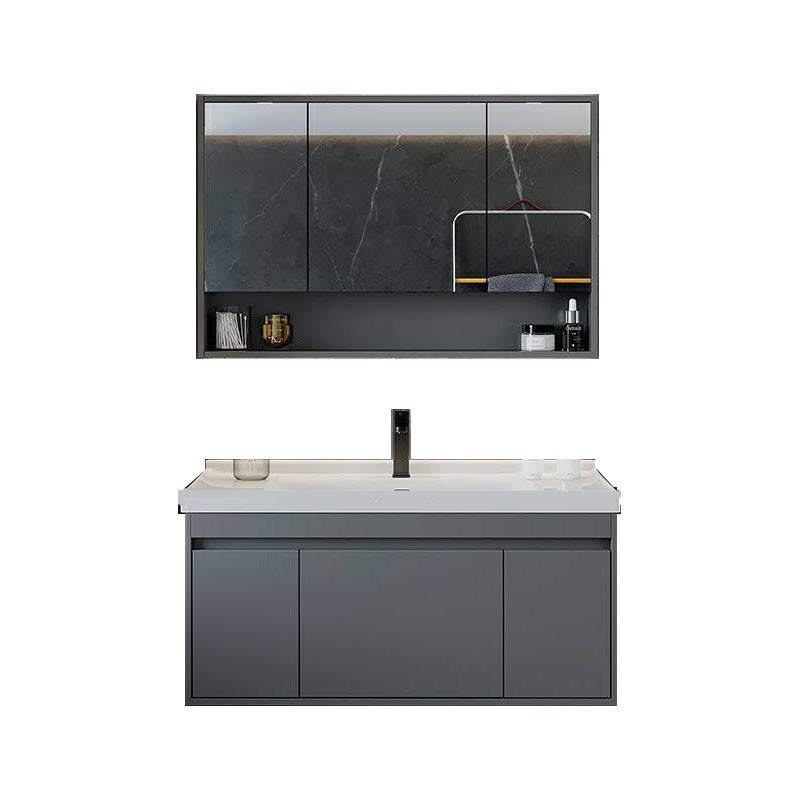 Solid Wood Grey Modern Wall Mount Open Console with Sink Set 40"L x 20"W x 20"H Clearhalo 'Bathroom Remodel & Bathroom Fixtures' 'Bathroom Vanities' 'bathroom_vanities' 'Home Improvement' 'home_improvement' 'home_improvement_bathroom_vanities' 8205846