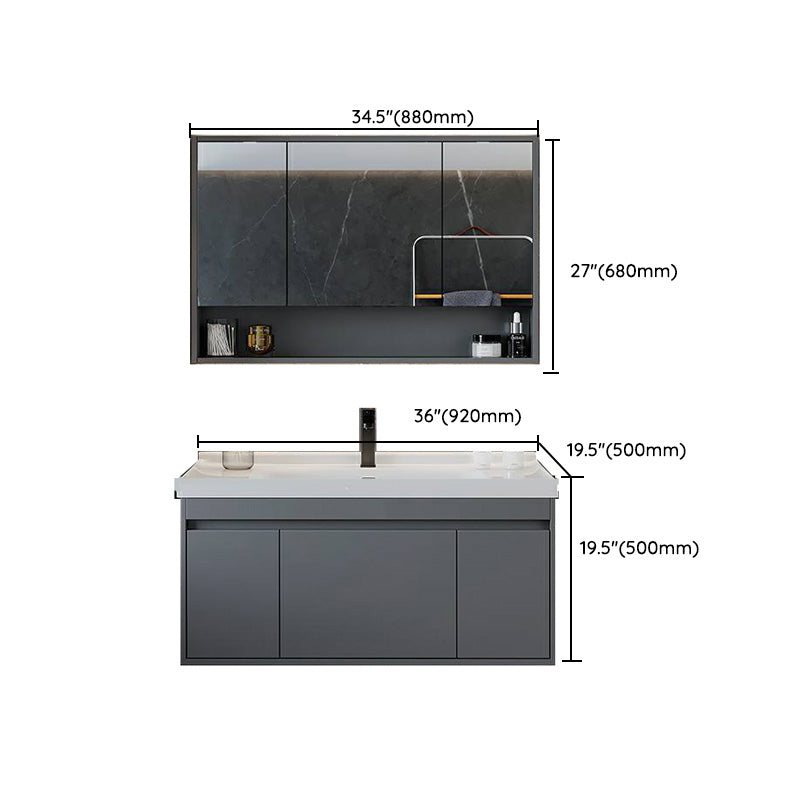 Solid Wood Grey Modern Wall Mount Open Console with Sink Set Clearhalo 'Bathroom Remodel & Bathroom Fixtures' 'Bathroom Vanities' 'bathroom_vanities' 'Home Improvement' 'home_improvement' 'home_improvement_bathroom_vanities' 8205859