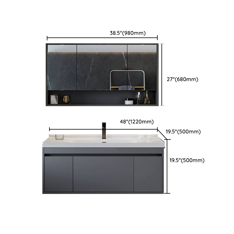 Solid Wood Grey Modern Wall Mount Open Console with Sink Set Clearhalo 'Bathroom Remodel & Bathroom Fixtures' 'Bathroom Vanities' 'bathroom_vanities' 'Home Improvement' 'home_improvement' 'home_improvement_bathroom_vanities' 8205861
